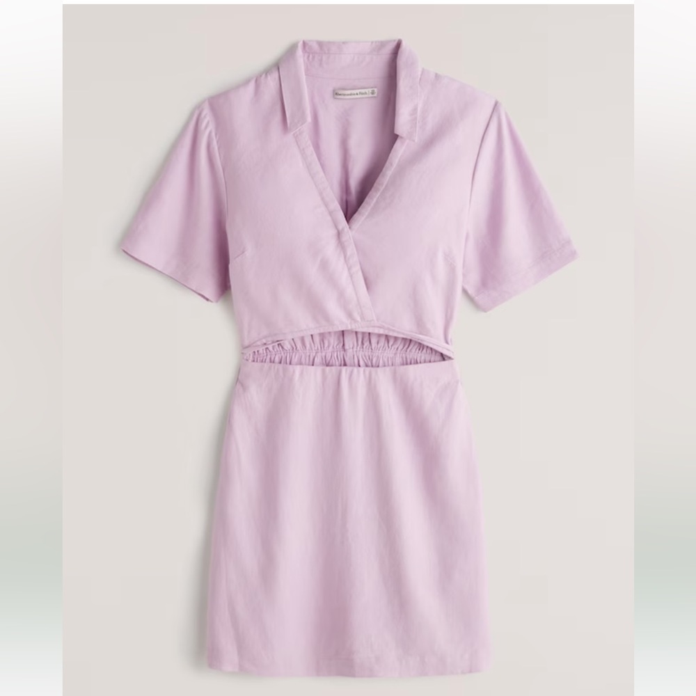 NWT Abercrombie Pink Linen-Blend Cutout Shirt Dress